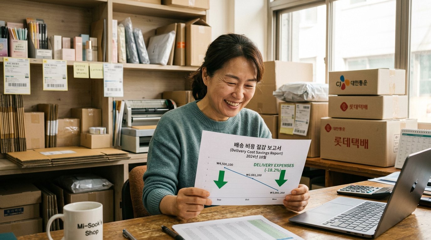 퀵서비스 비용 절감 결과에 만족하는 소상공인 사장님