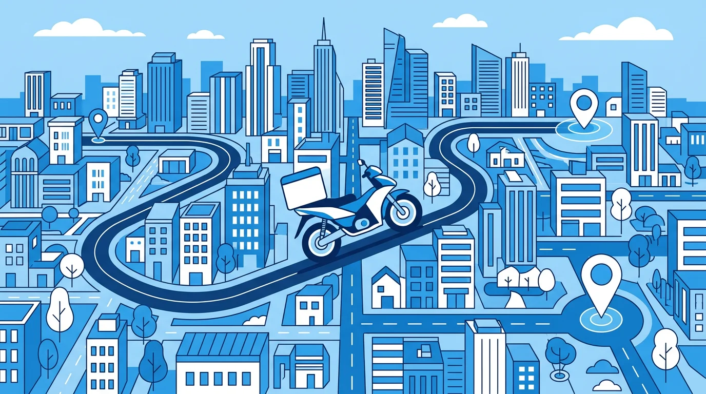 도심 도로에서 배송 중인 퀵서비스 기사