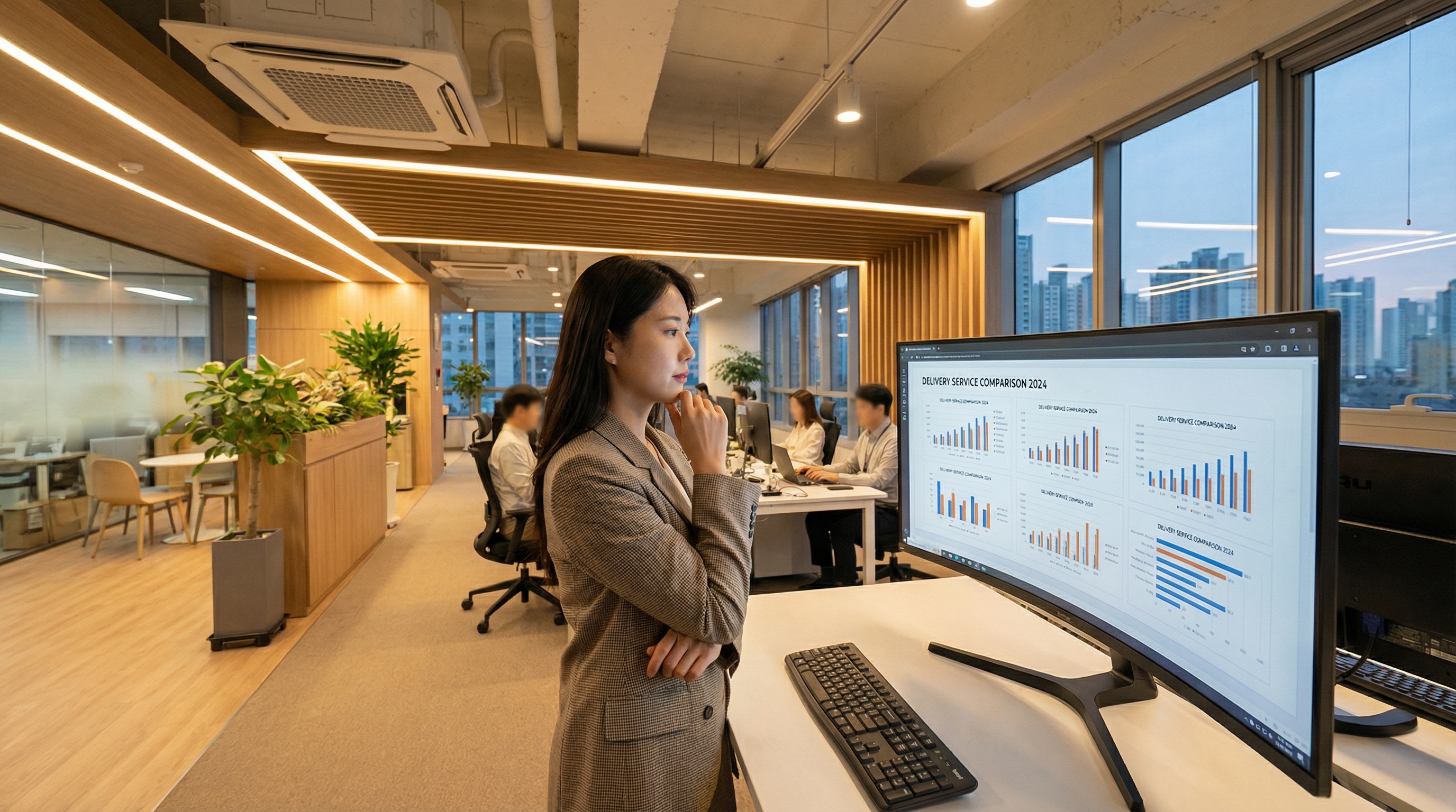 퀵서비스 업체를 비교 분석하는 사무실 모습